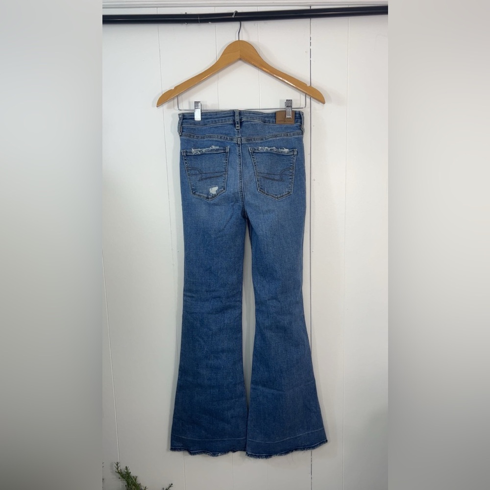 American Eagle High Rise Flare Jeans Size 0 Bohemian 90s Festival High Waist - Picture 13 of 16